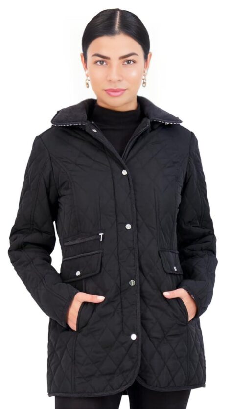 Women’s Quilted Mid-Length Winter Jacket with Pockets – Warm Black Outerwear for Every Occasion